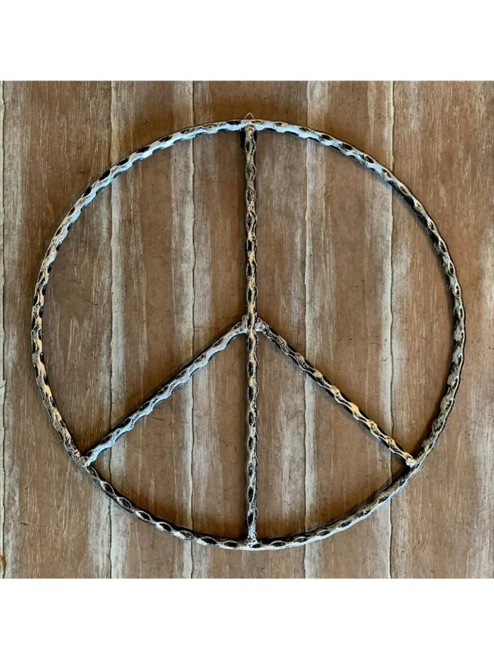 16” Rustic Metal Peace Sign Wall Art - Boho Hippie Decor for Home & Garden